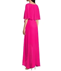 Jessica Howard Souffle Chiffon Faux Wrap Capelet Dress