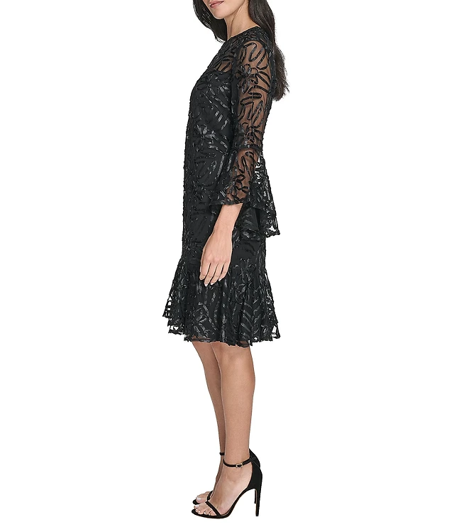 soutache mesh sheath dress JS Collections Women's Mesh Embroidered Cocktail Dress - Rose