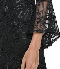 Jessica Howard Soutache Mesh Round Neck 3/4 Bell Sleeve A-Line Dress