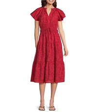Jessica Howard Split V-Neck Short Sleeve A-Line Midi Dress