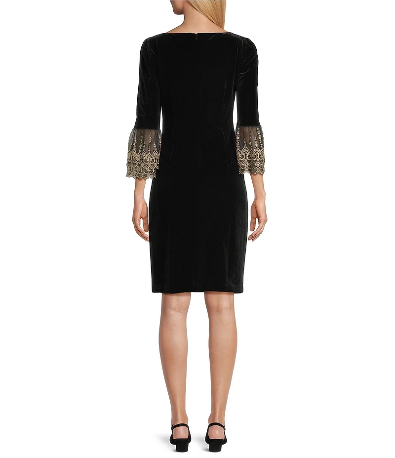 Jessica Howard Stretch Velvet Lace Bell Sleeve Sheath Dress