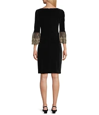 Jessica Howard Stretch Velvet Lace Bell Sleeve Sheath Dress