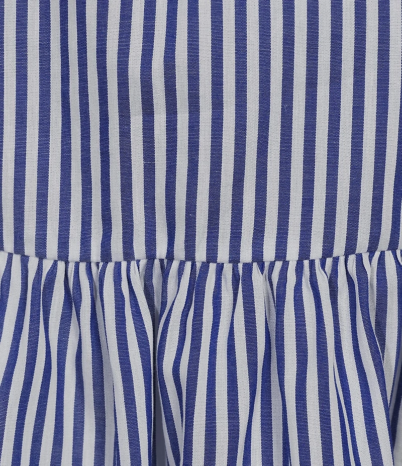 Jessica Howard Striped Pattern Embroidered V-Neck 3/4 Sleeve Shirtdress