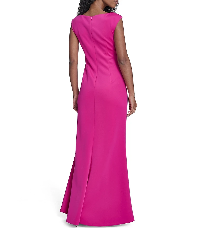 Jessica Howard Techno Scuba Knit Round Neck Cap Sleeve Wrap Front Gown