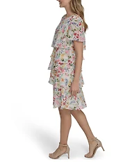 Jessica Howard Tiered Floral Chiffon Flutter Sleeve Dress