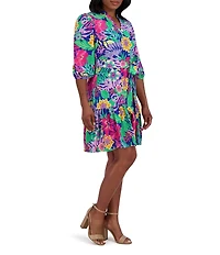 Jessica Howard V Neck 3/4 Balloon Sleeve Tie Sash Sheath Dress