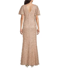 Jessica Howard V-Neck Flutter Sleeve Soutache Gown