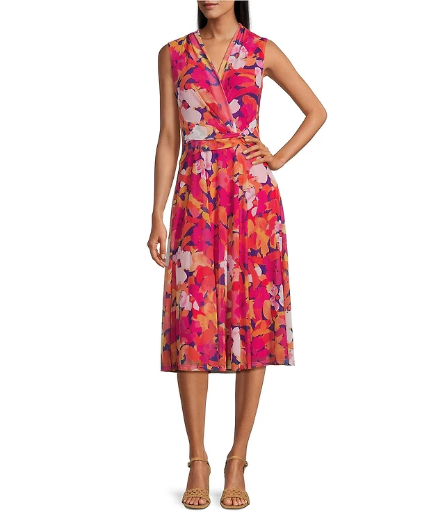 Jessica Howard V-Neck Ruched Waist Floral Midi Dress Brazos Mall