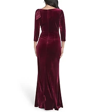 Jessica Howard Velvet Asymmetrical Neckline Bow Shoulder Gown