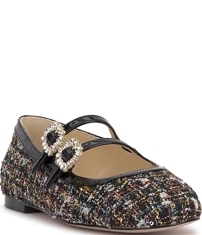 Jessica Simpson Allista Tweed Ornament Buckle Mary Jane Ballet Flats
