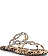 Jessica Simpson Aloni Rhinestone Embellished Leopard Print Flat Sandals