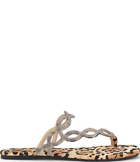 Jessica Simpson Aloni Rhinestone Embellished Leopard Print Flat Sandals
