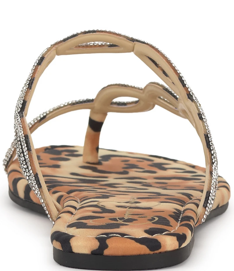 Jessica Simpson Aloni Rhinestone Embellished Leopard Print Flat Sandals