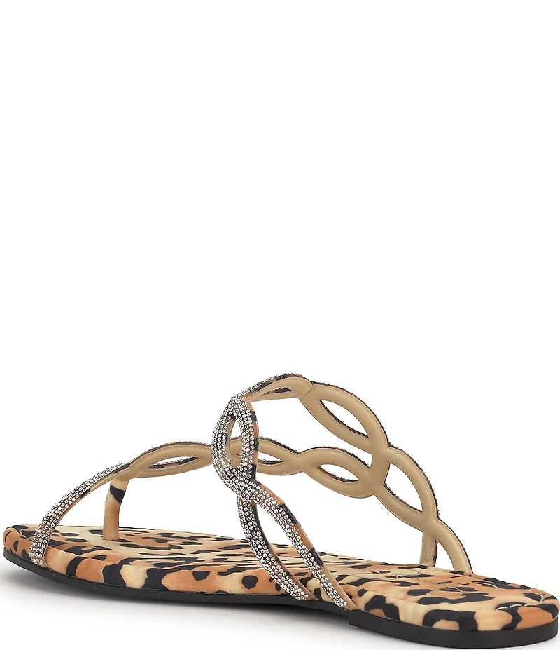 Jessica Simpson Aloni Rhinestone Embellished Leopard Print Flat Sandals