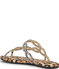 Jessica Simpson Aloni Rhinestone Embellished Leopard Print Flat Sandals