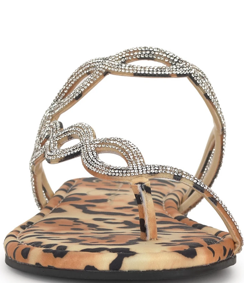 Jessica Simpson Aloni Rhinestone Embellished Leopard Print Flat Sandals