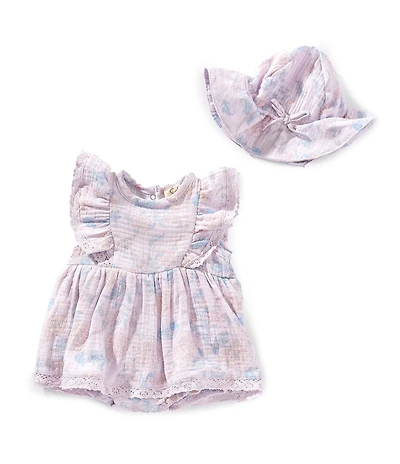 Jessica Simpson Baby Girls Flutter-Sleeve Floral/Swiss Dot Double-Face Gauze Skirted Bodysuit