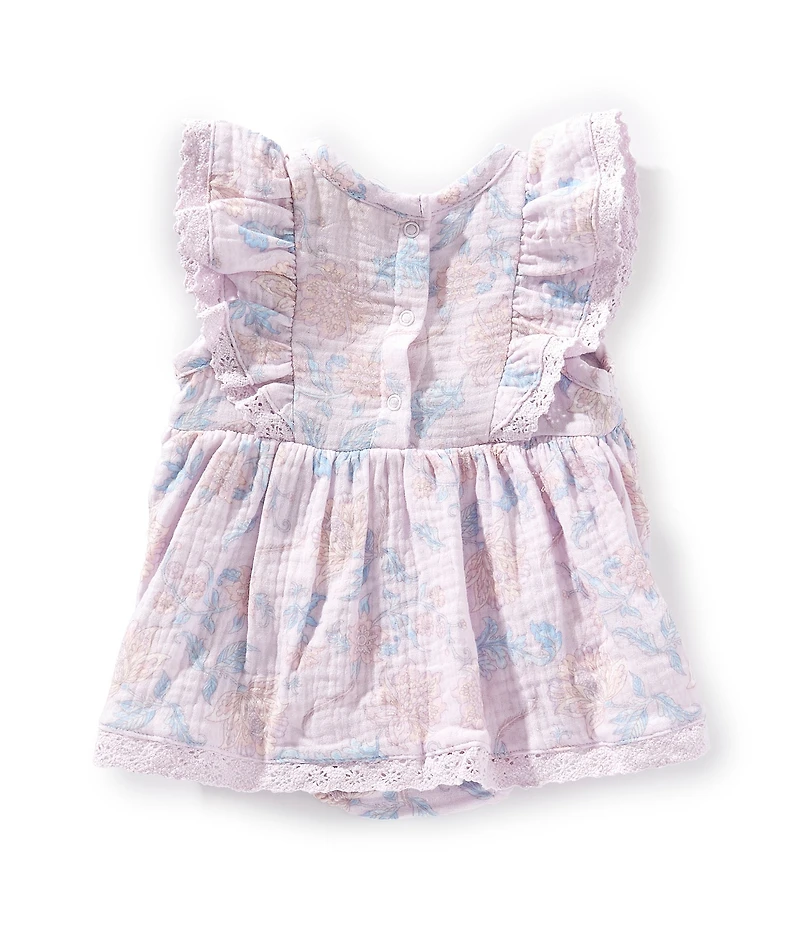 Jessica Simpson Baby Girls Flutter-Sleeve Floral/Swiss Dot Double-Face Gauze Skirted Bodysuit