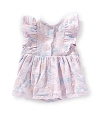 Jessica Simpson Baby Girls Flutter-Sleeve Floral/Swiss Dot Double-Face Gauze Skirted Bodysuit