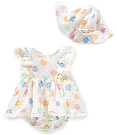 Jessica Simpson Baby Girls Flutter-Sleeve Floral/Swiss Dot Double-Face Gauze Skirted Bodysuit