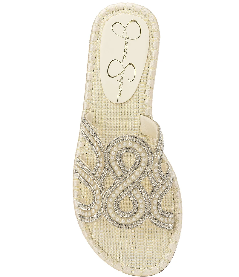 Jessica Simpson Bria Pearl and Rhinestone Embellished Slide Sandals