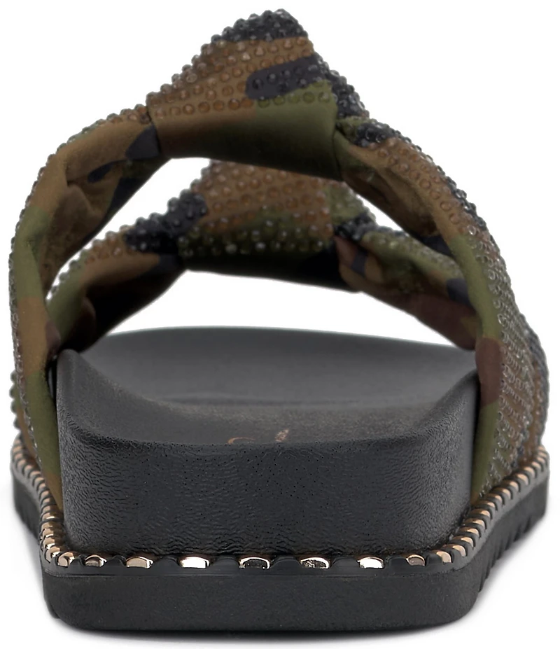 Jessica Simpson Caralyna Camo Rhinestone Banded Knot Studded Slide Sandals