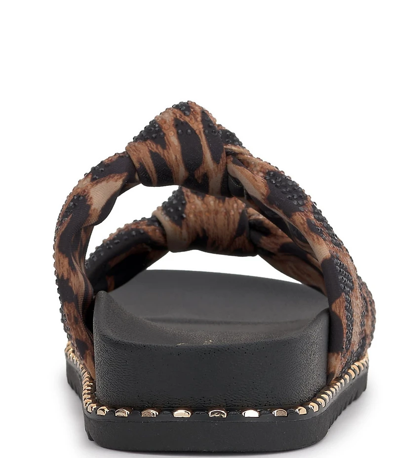 Jessica Simpson Caralyna Leopard Rhinestone Banded Knot Studded Slide Sandals