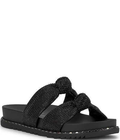 Jessica Simpson Caralyna Rhinestone Banded Knot Studded Slide Sandals