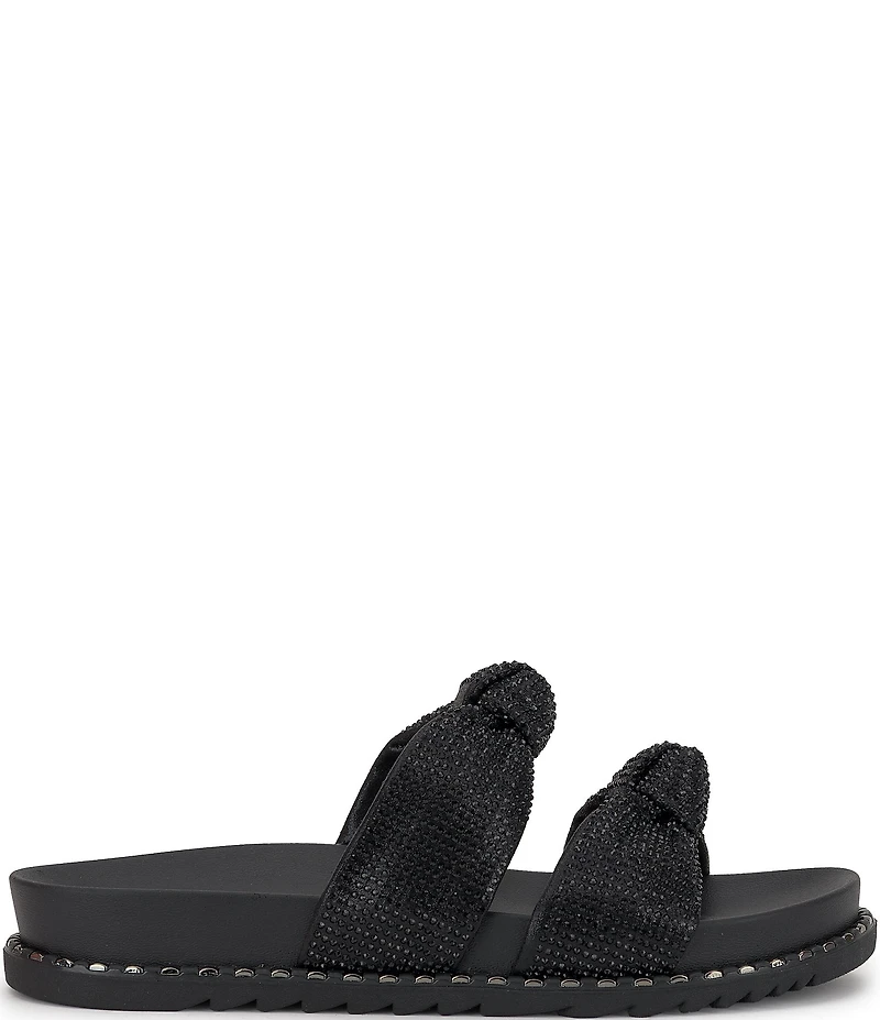 Jessica Simpson Caralyna Rhinestone Banded Knot Studded Slide Sandals