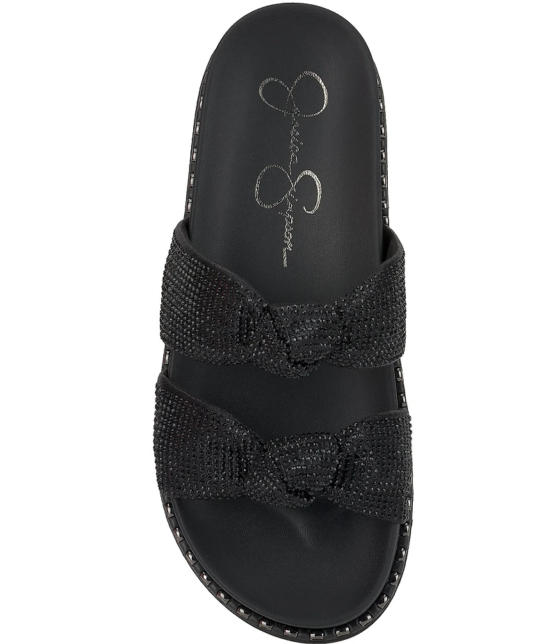Jessica Simpson Caralyna Rhinestone Banded Knot Studded Slide Sandals