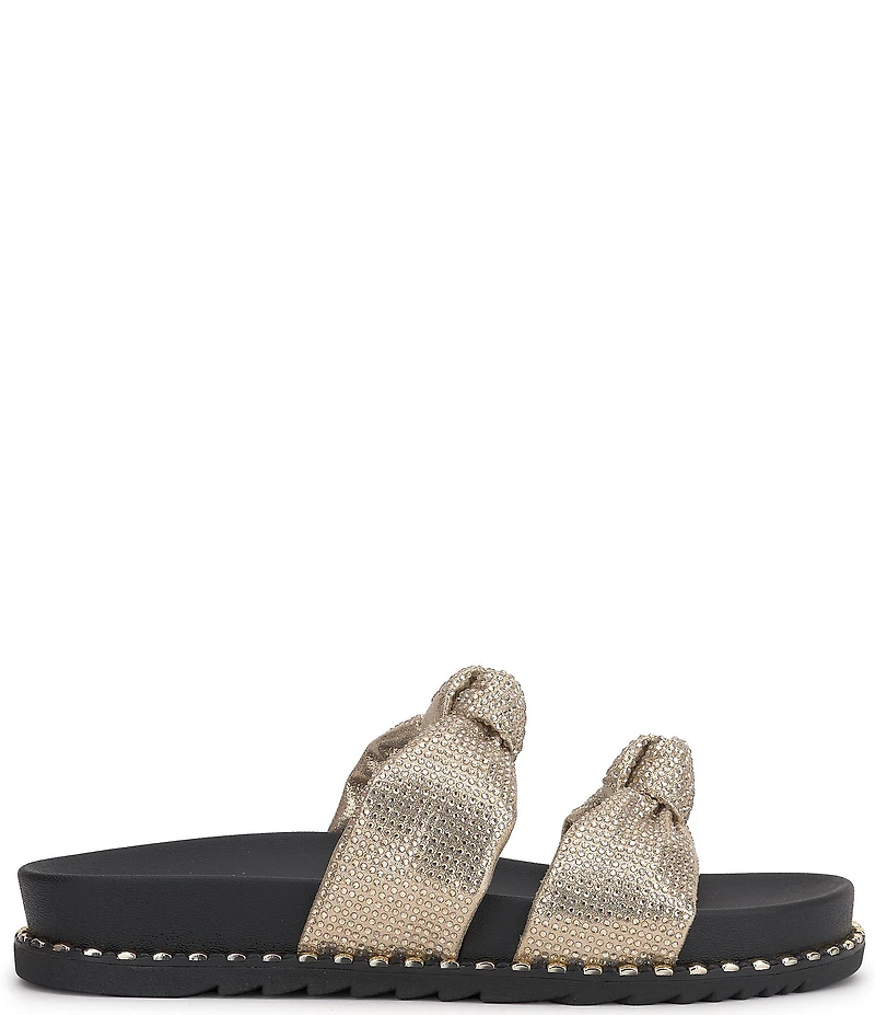 Jessica Simpson Caralyna Rhinestone Banded Knot Studded Slide Sandals