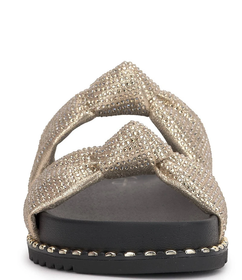 Jessica Simpson Caralyna Rhinestone Banded Knot Studded Slide Sandals
