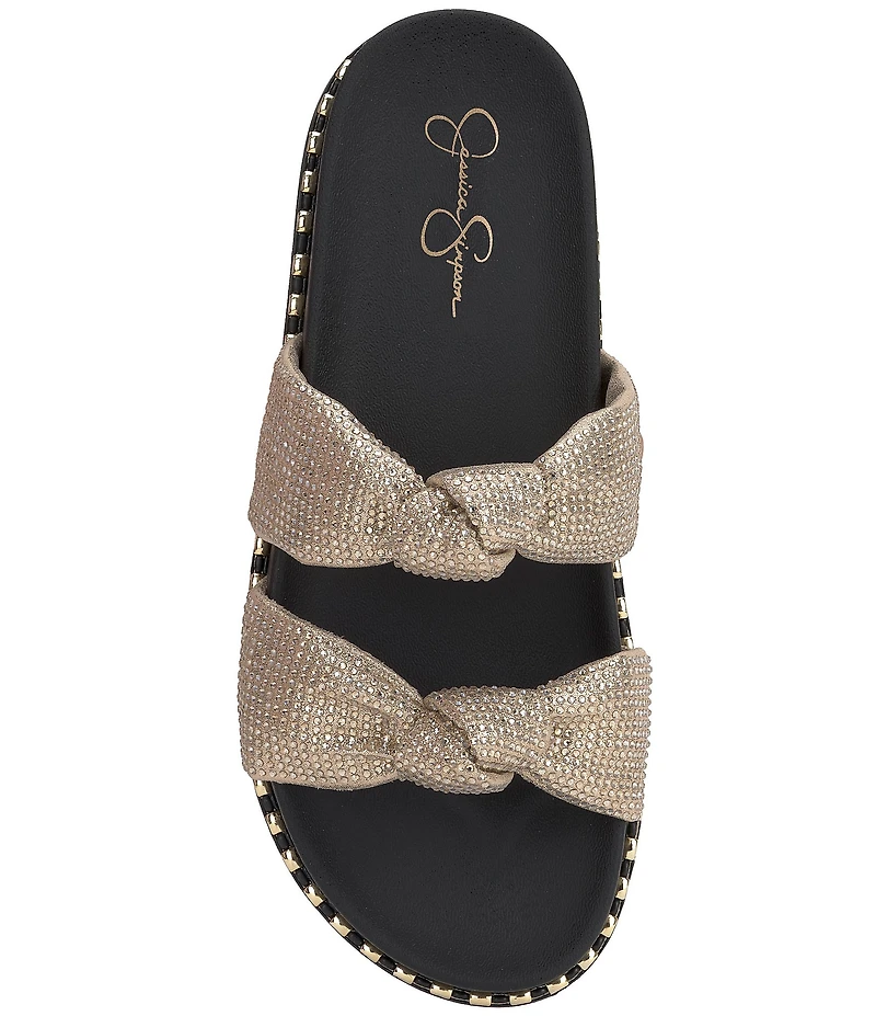 Jessica Simpson Caralyna Rhinestone Banded Knot Studded Slide Sandals