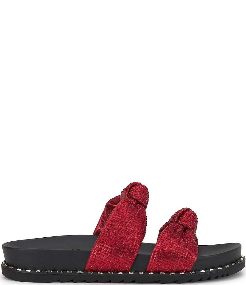 Jessica Simpson Caralyna Rhinestone Banded Knot Studded Slide Sandals