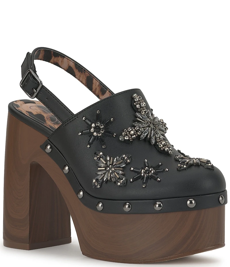 Jessica Simpson Cazea Bead Embellished Rhinestone Platform Clogs