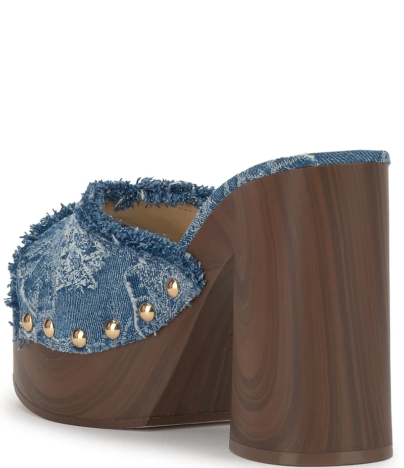Jessica Simpson Cezia Denim Frayed Studded Detail Platform Block Heel Sandals