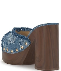 Jessica Simpson Cezia Denim Frayed Studded Detail Platform Block Heel Sandals