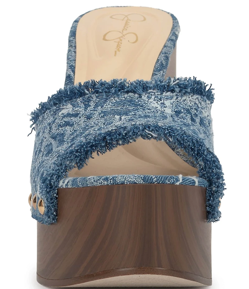 Jessica Simpson Cezia Denim Frayed Studded Detail Platform Block Heel Sandals