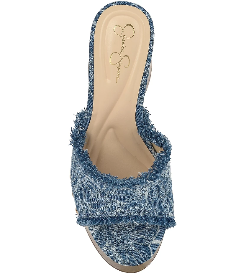 Jessica Simpson Cezia Denim Frayed Studded Detail Platform Block Heel Sandals