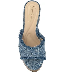 Jessica Simpson Cezia Denim Frayed Studded Detail Platform Block Heel Sandals