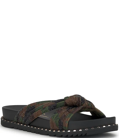 Jessica Simpson Cilleva Camo Print Rhinestone Knotted Slide Sandals