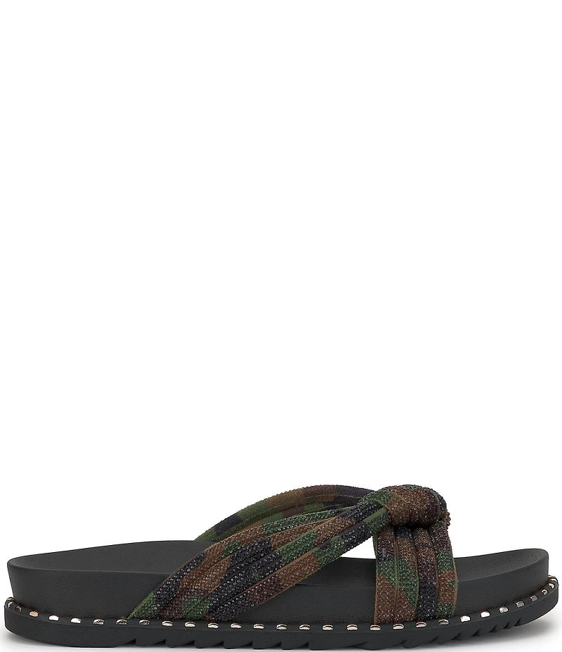 Jessica Simpson Cilleva Camo Print Rhinestone Knotted Slide Sandals