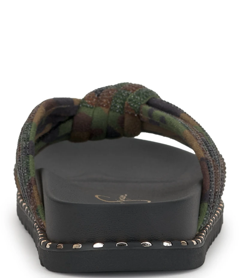 Jessica Simpson Cilleva Camo Print Rhinestone Knotted Slide Sandals