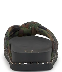 Jessica Simpson Cilleva Camo Print Rhinestone Knotted Slide Sandals