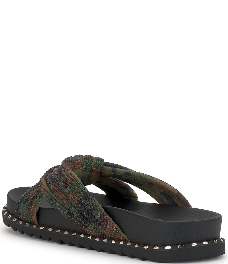Jessica Simpson Cilleva Camo Print Rhinestone Knotted Slide Sandals