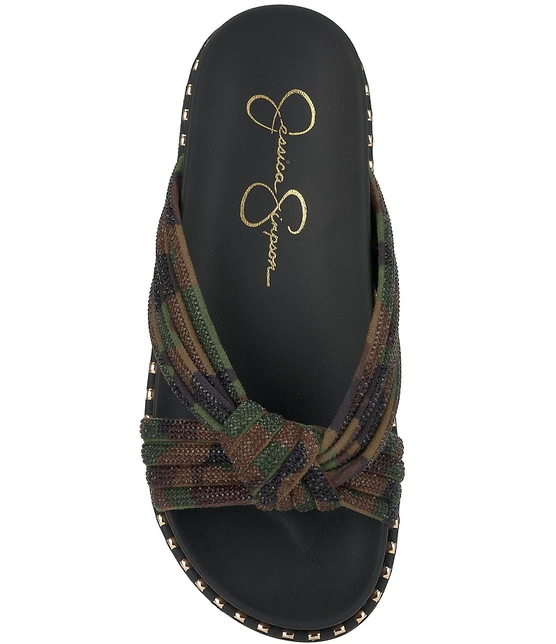 Jessica Simpson Cilleva Camo Print Rhinestone Knotted Slide Sandals