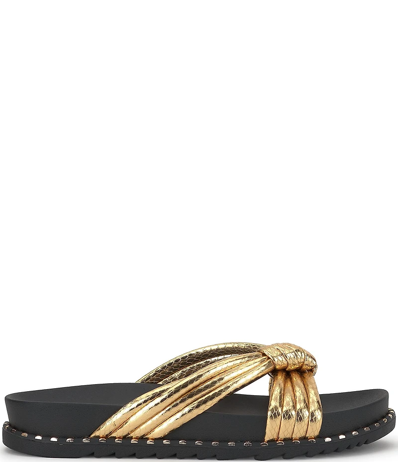 Jessica Simpson Cilleva Metallic Embossed Knotted Flat Sandals