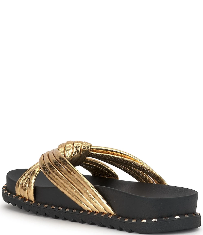 Jessica Simpson Cilleva Metallic Embossed Knotted Flat Sandals