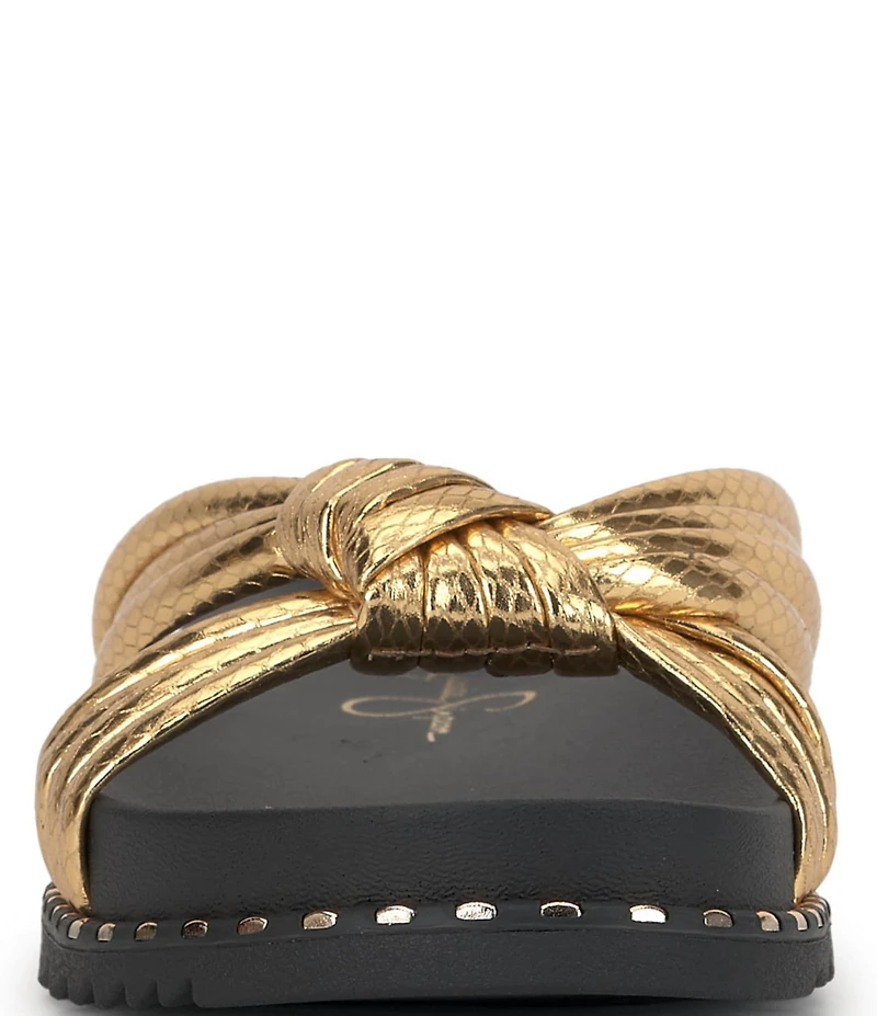 Jessica Simpson Cilleva Metallic Embossed Knotted Flat Sandals