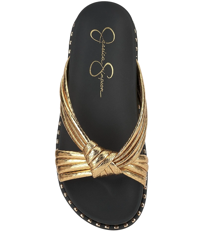 Jessica Simpson Cilleva Metallic Embossed Knotted Flat Sandals
